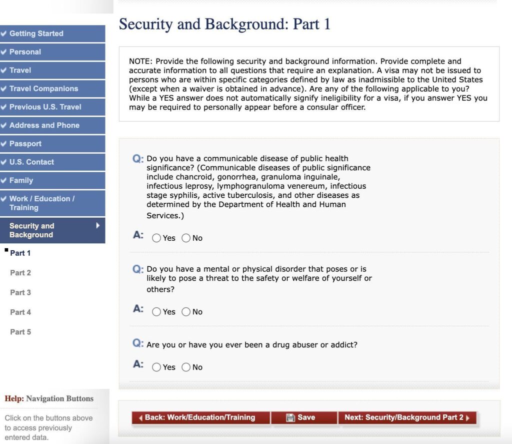 Imagem formulário DS-160 - Como tirar visto americano